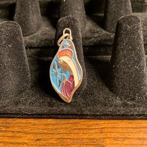 Enamel Virgin Mary Medal Pendant in Blue, Purple & Gold